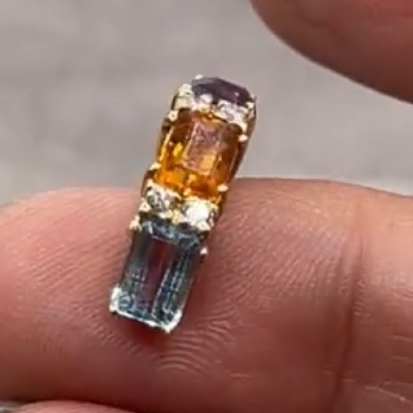 14K Multi Gemstone/Diamonds Earrings - Amethyst, Citrine, Topaz - Picture 12 of 16